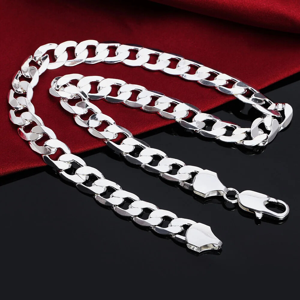 925 Sterling Silver necklace classic 12MM chain 18-30 inches Fashion jewelry