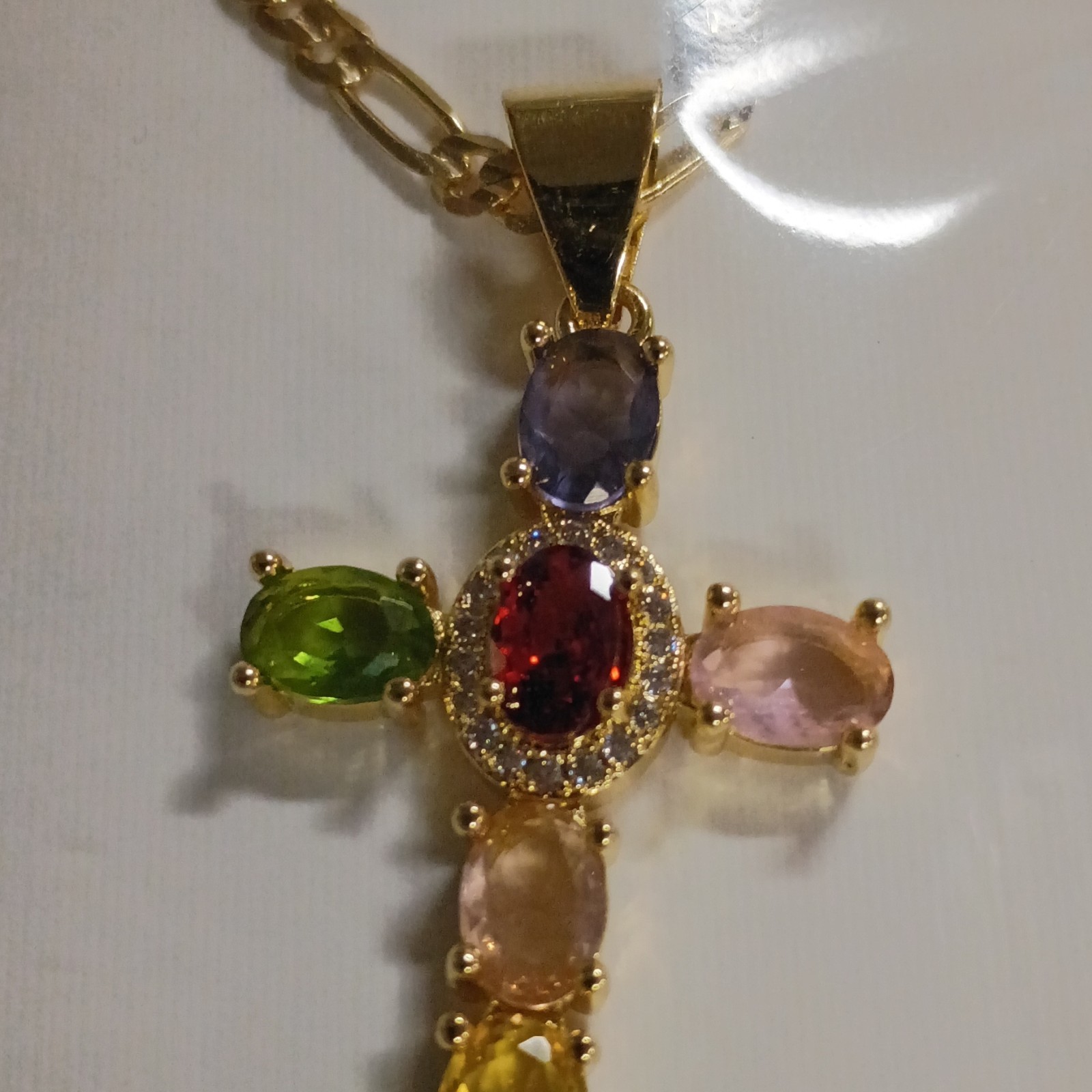 Laminated Gold Chain Necklace w/ Multicolor Cross Pendant 20 “