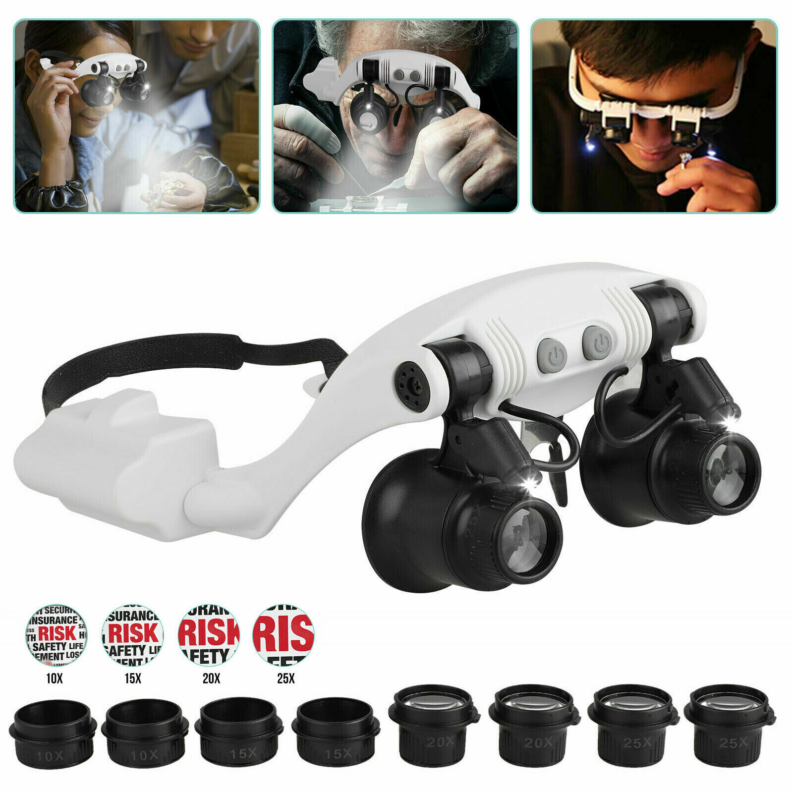Magnifying Glass Lens LED Light Lamp Visor Head Loupe Jeweler Magnifier Headband