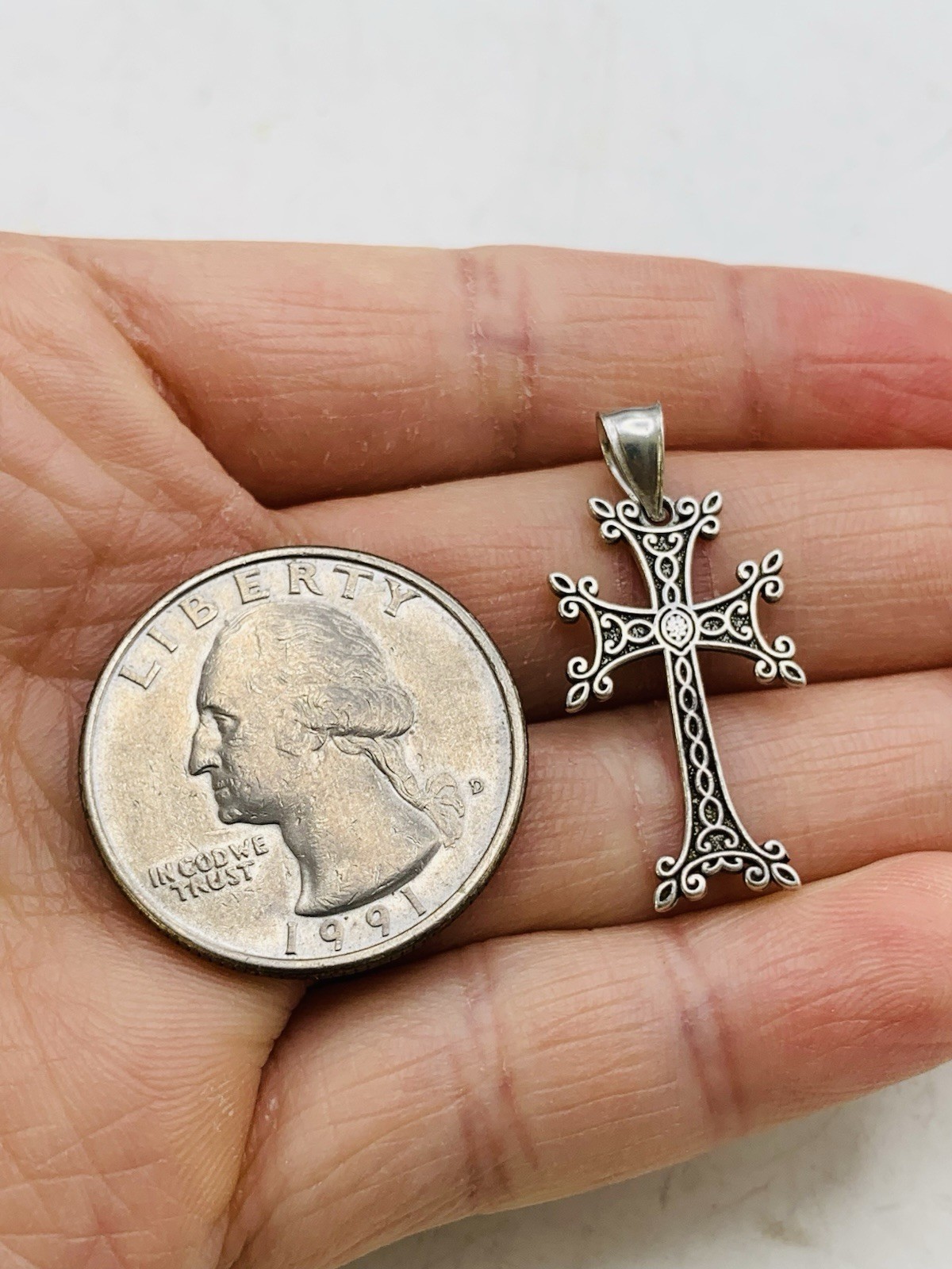 Vintage Sterling Silver 925 Religious Armenian Khachkar Cross Apostolic Charm