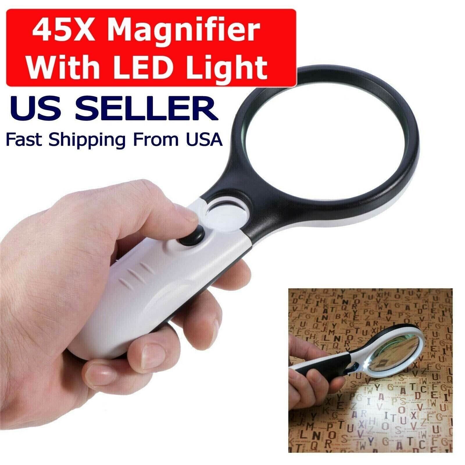 45X Magnifying Glass Handheld Magnifier 3 LED Light Reading Lens Jewelry Loupe