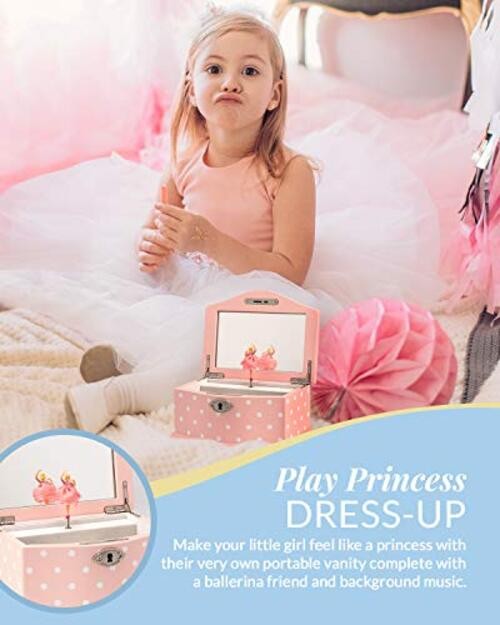 Elle Jewelry Box – Ballerina Jewelry Organizer and Swan Lake Wind-Up Music Pink
