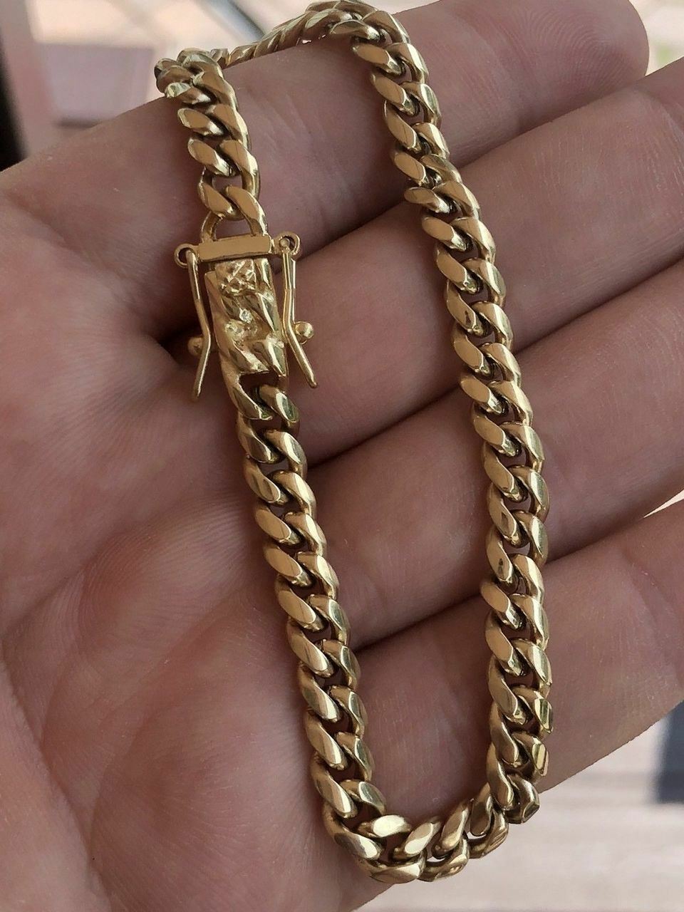 6mm Men’s Cuban Miami Link Bracelet 14k Gold Plated Stainless Steel 8″ Long