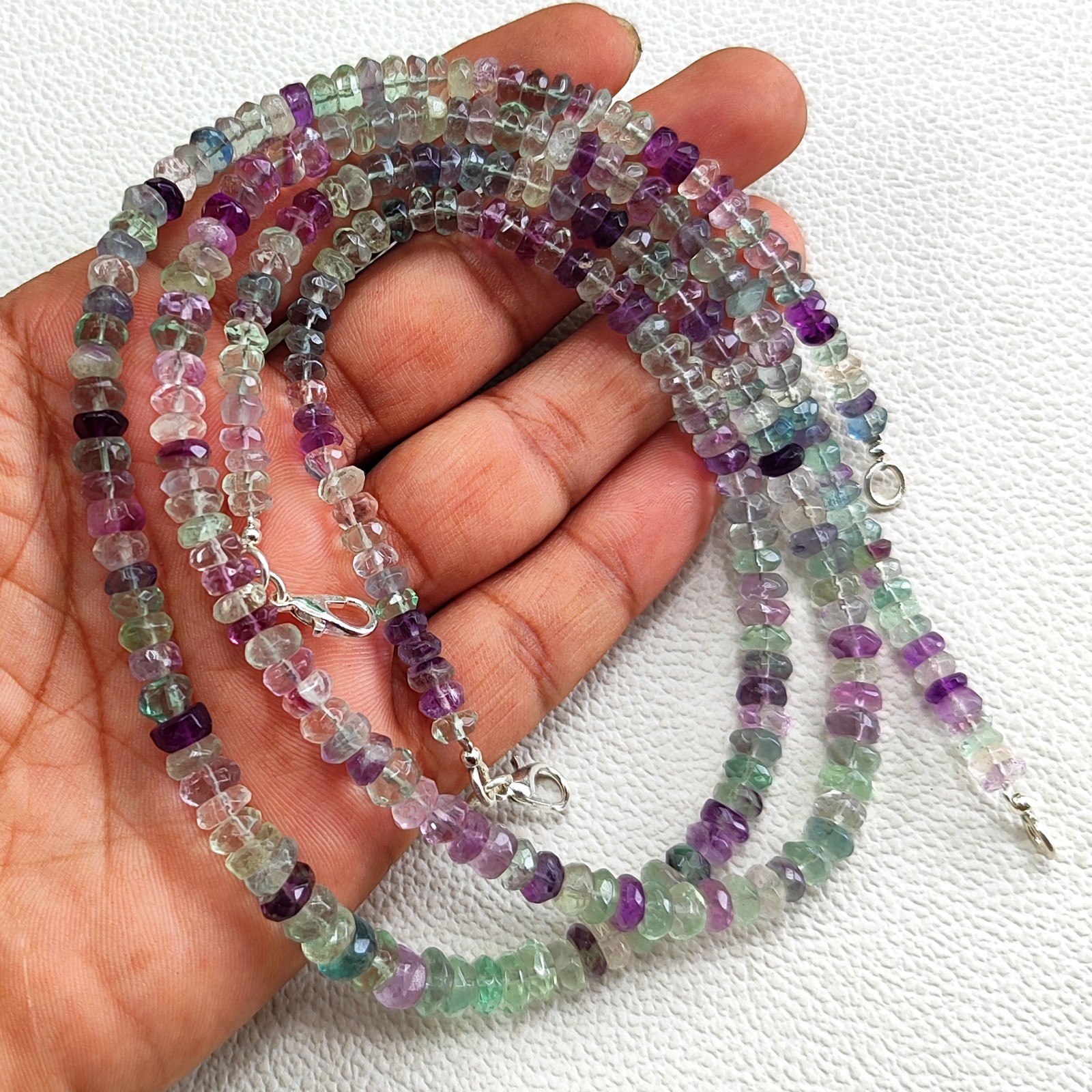 Natural Rainbow Fluorite Gems 5-6mm Faceted Rondelle Beads Necklace 17″