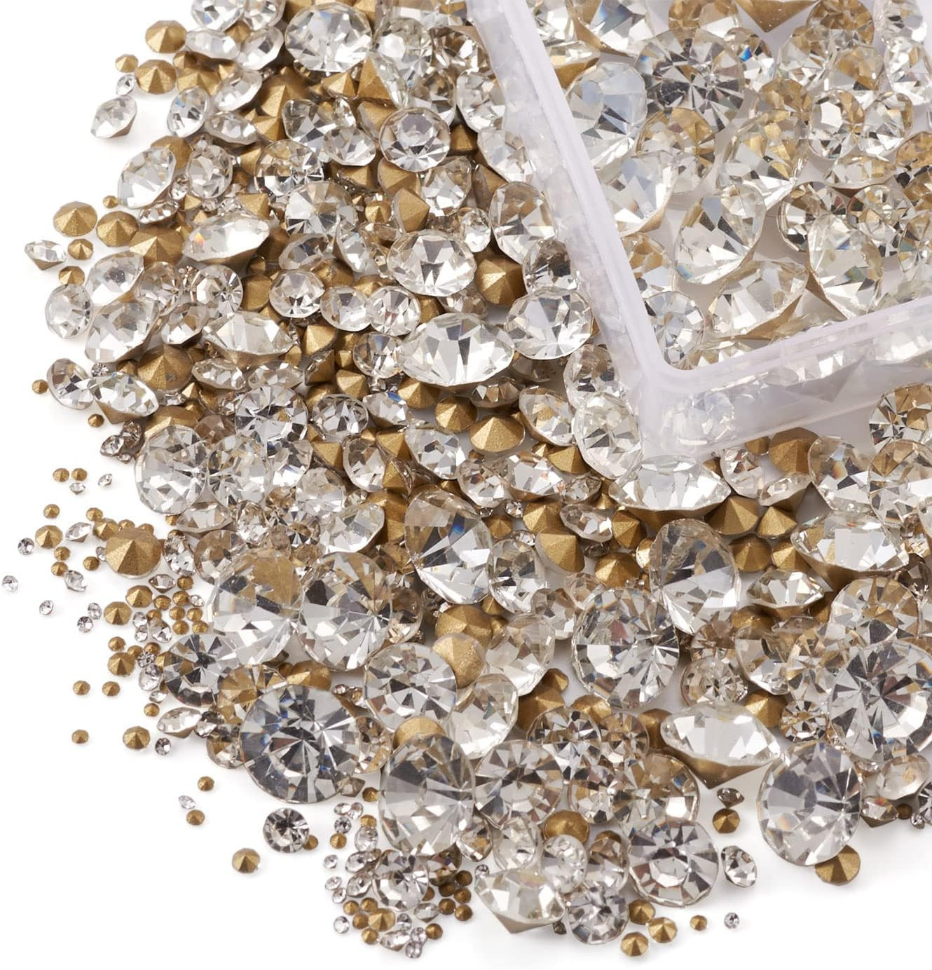 2600Pcs Faceted Glass Rhinestone 7 Sizes Pointed Back Crystal Diamante Gems Face