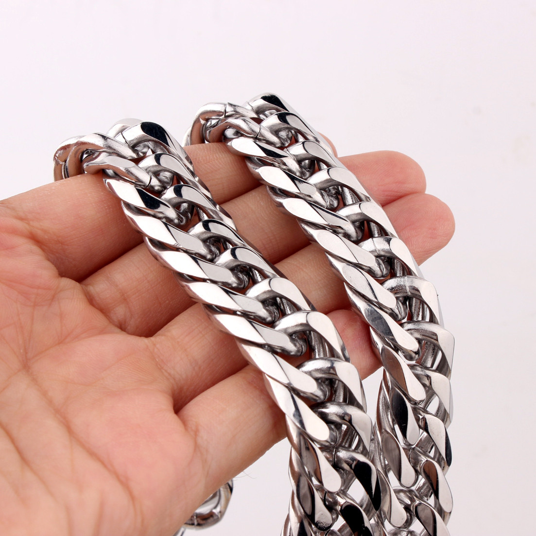 7″~40″13/16mm Charming Men’s Chain 316L Stainless Steel CURB CUBAN Link Necklace