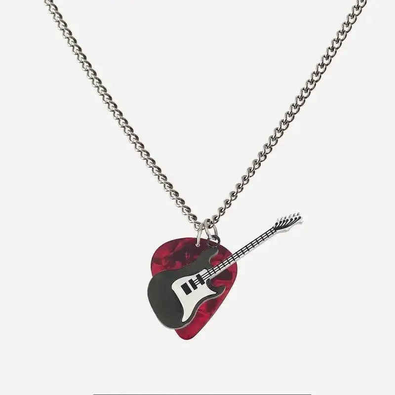 1PC Titanium Steel Punk Guitar Chain Choker Trendy Hip-hop Guitar Pendant Neckla