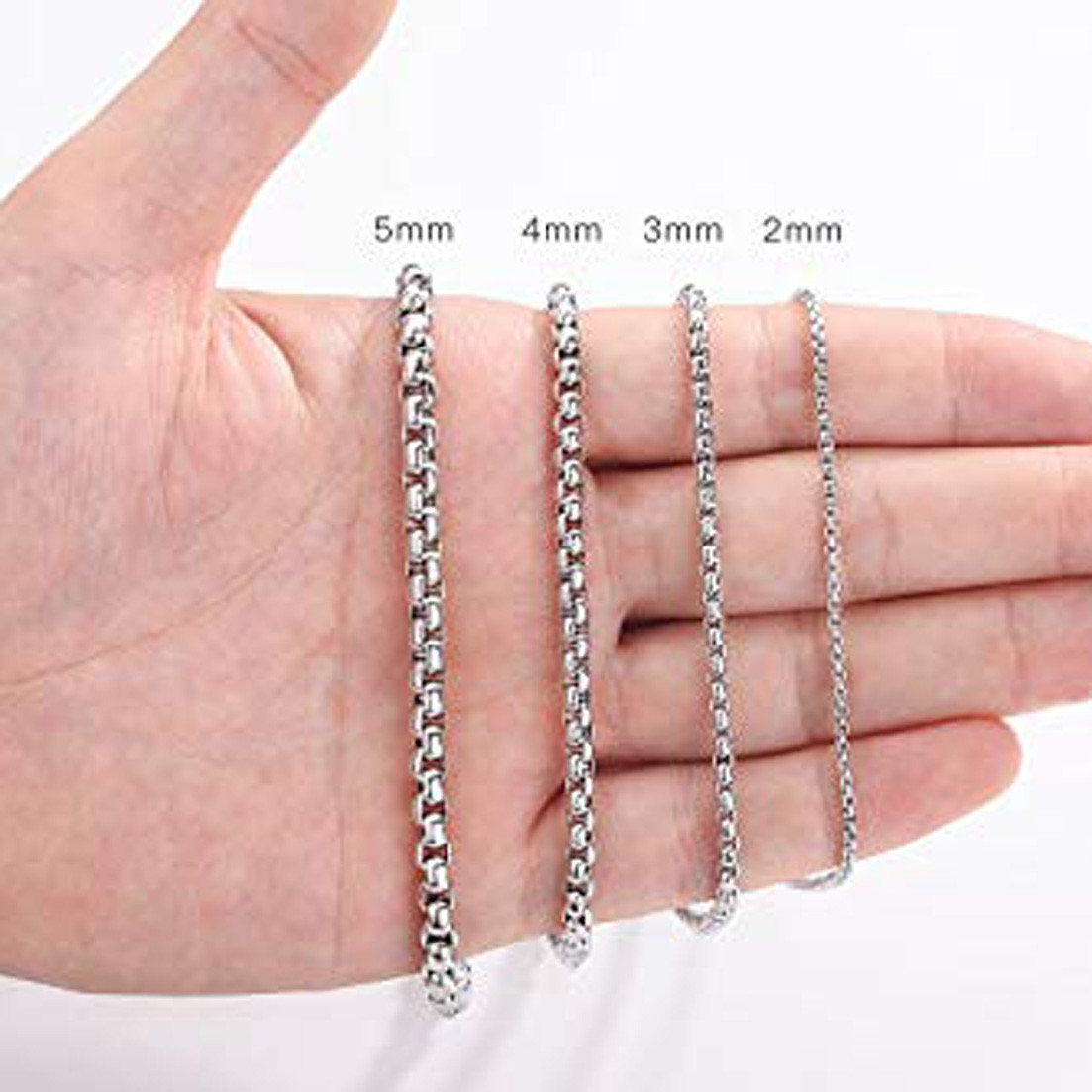 16-40″ Hot Square Rolo Stainless Steel Round Box Chain Necklace for Men Women