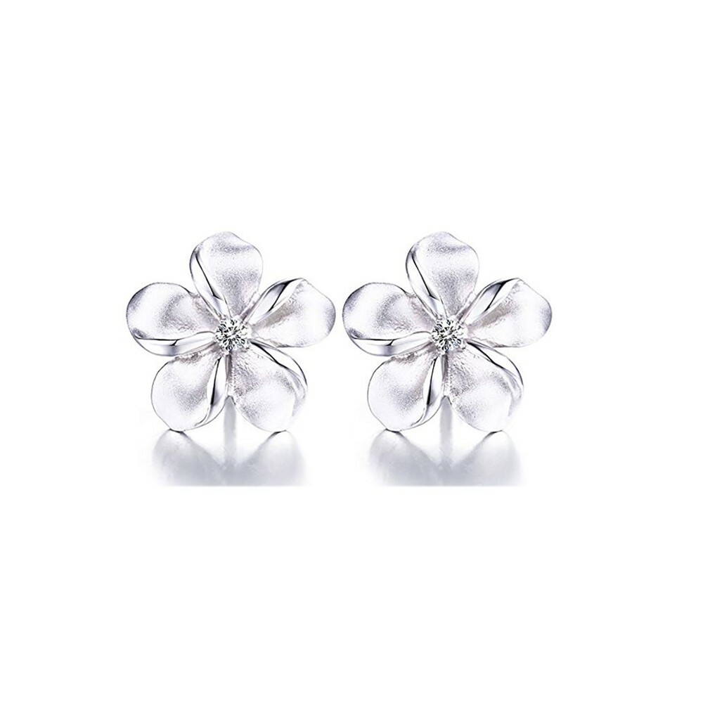 18k White Gold Plumeria Flower Stud Earrings Made With Swarovski Elements
