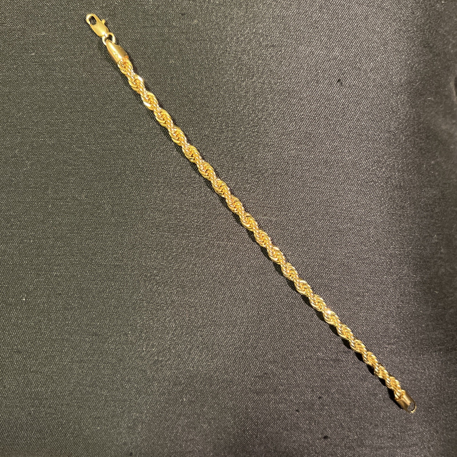 TWO 4MM 8INCH 14KT GOLD ELECTROPLATED 10x DIAMOND CUT ROPE BRACELETS