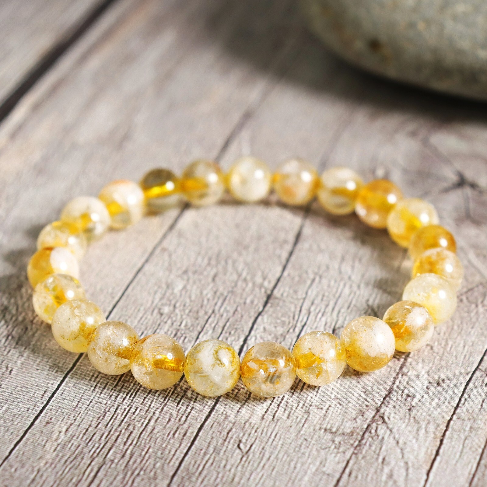 Natural Genuine Citrine 8mm Beads Healing Women Chakra Reiki Crystal Bracelet