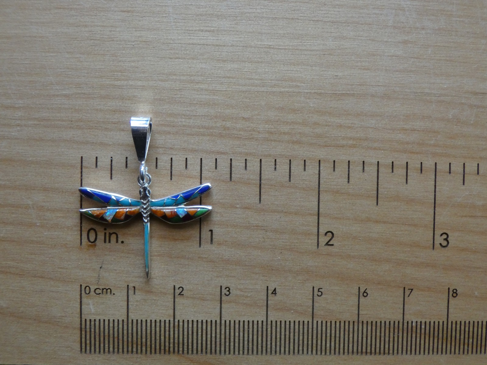 Dragonfly Southwestern Sterling Silver Small Pendant Multi Gemstone & Opal S18