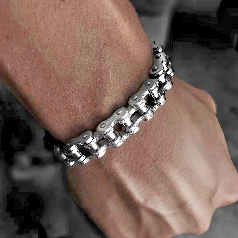 Men’s 316L Stainless Steel Motorcycle Bike Chain Bracelet 8 Inch Biker Jewelry