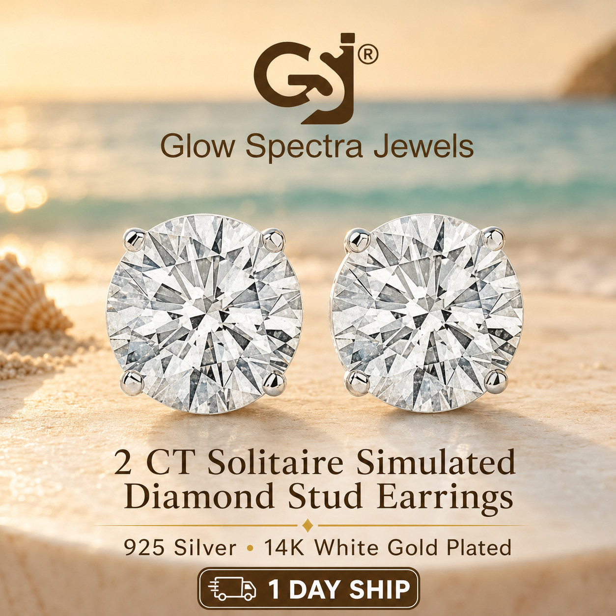 2.00CT Solitaire Simulated Diamond Stud Erring 925 Silver 14k White Gold Plated