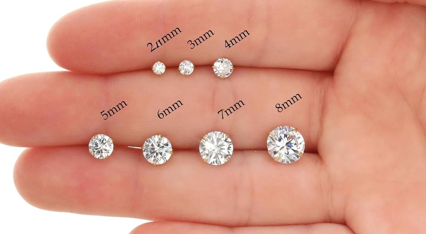 14k Gold 4-Prong Basket Round Setting Cubic Zirconia Stud Earrings 2mm-8mm