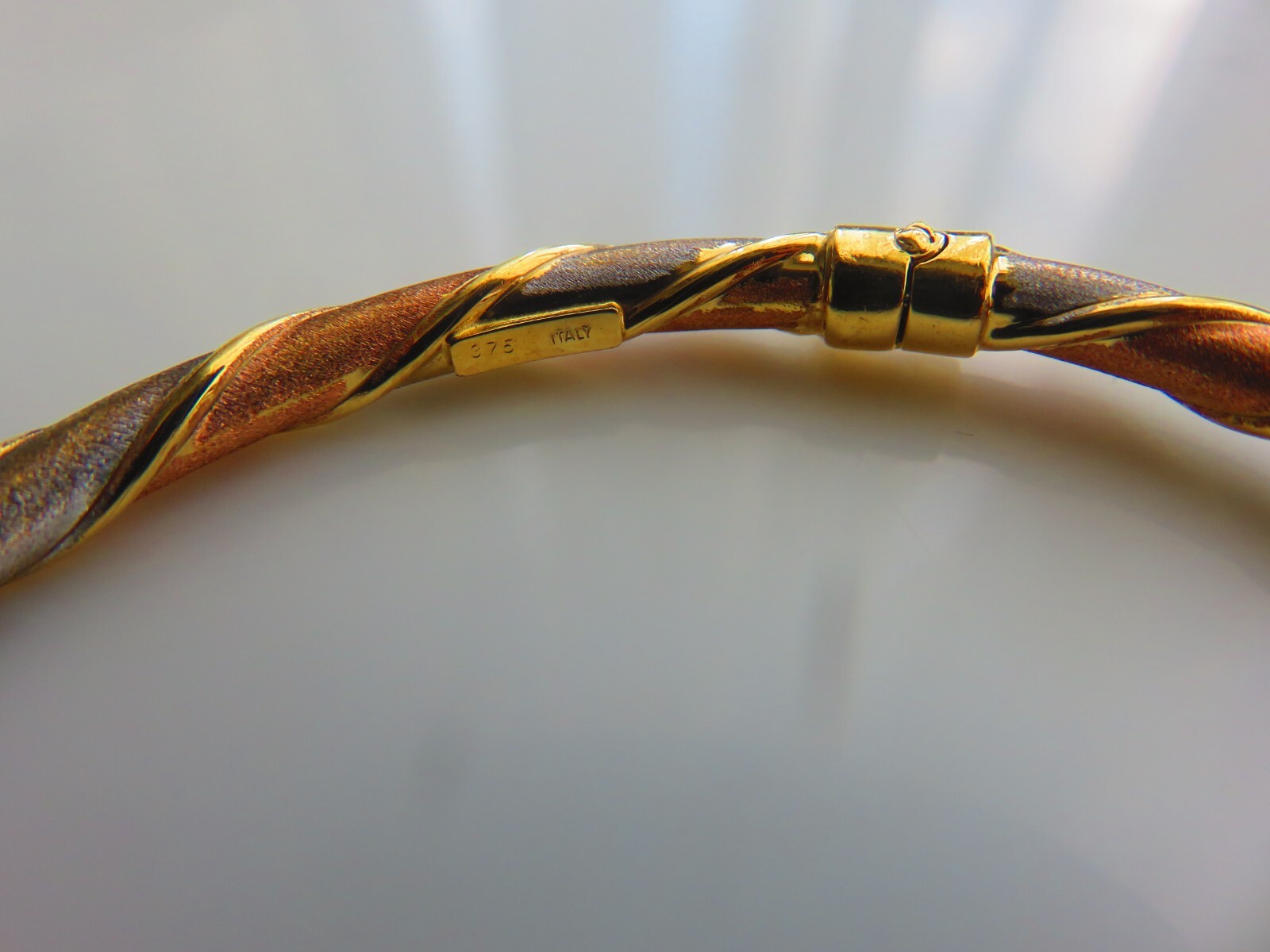 Gold Hinged Bangle 9 Carat Multi Coloured Gold Twisted Oval