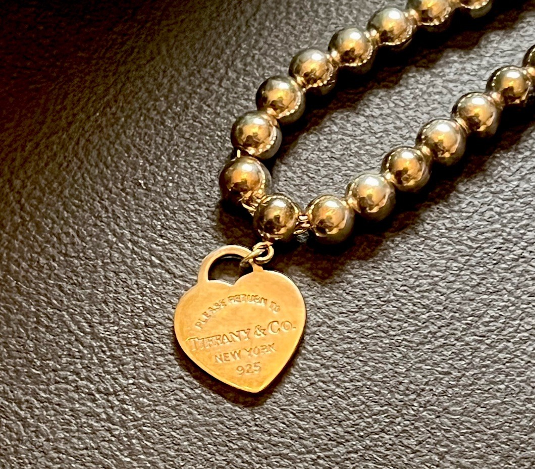 Tiffany & Co. Return to Tiffany .925 Silver Beaded Heart Tag Charm Bracelet Blue