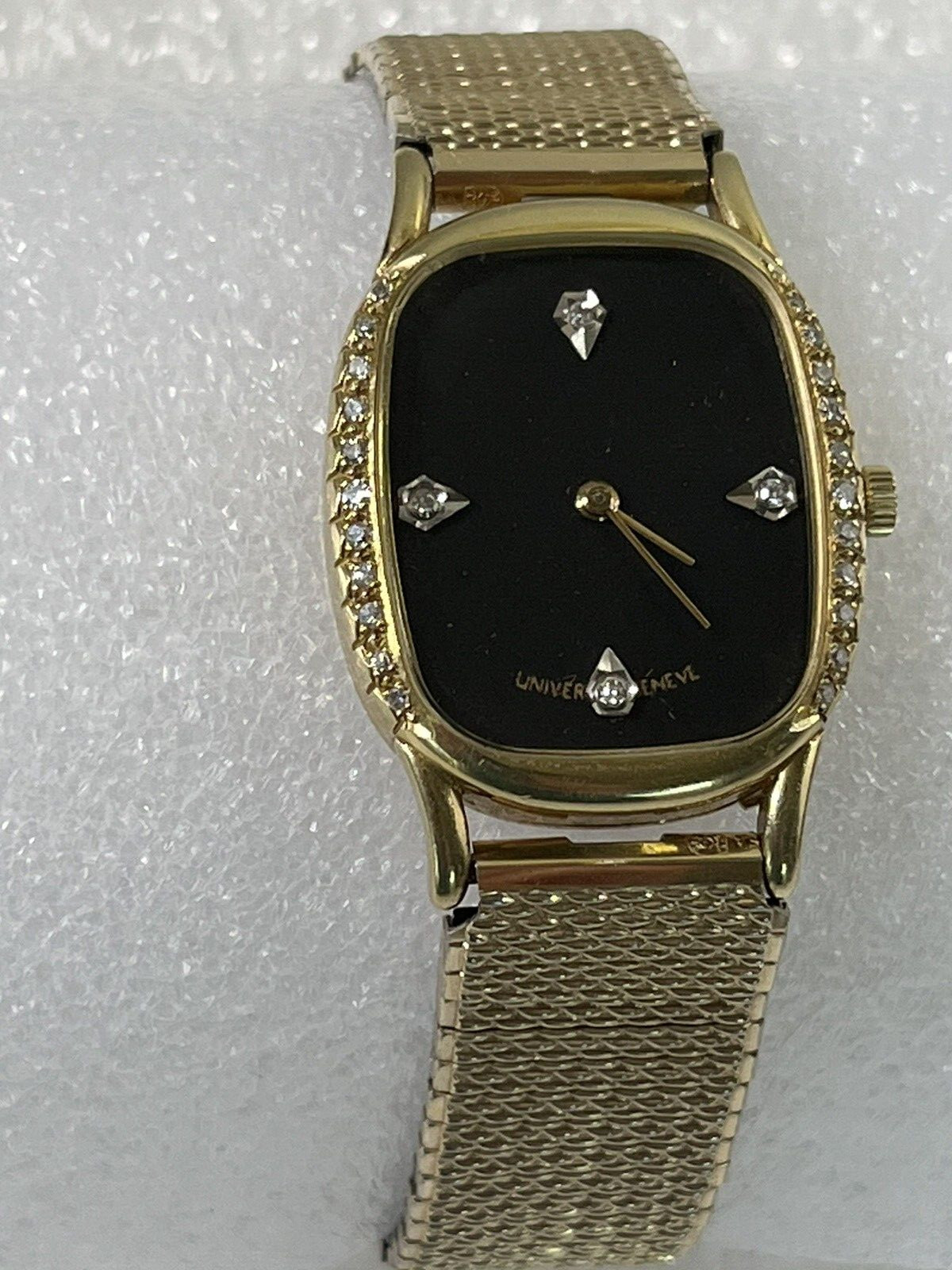 Universal Geneve 14K Gold Diamond Black Dial Swiss Watch Authentic Guaranteed!