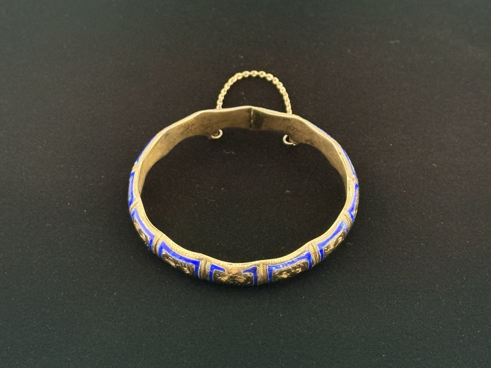 Siam Silver Blue Enamel .925 Sterling Silver Bracelet Hinged 12.8 Grams #392