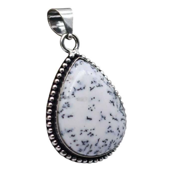 Dendrite Agate Natural Gemstone Antique Silver Plated Pendant 1.5″ J 1633