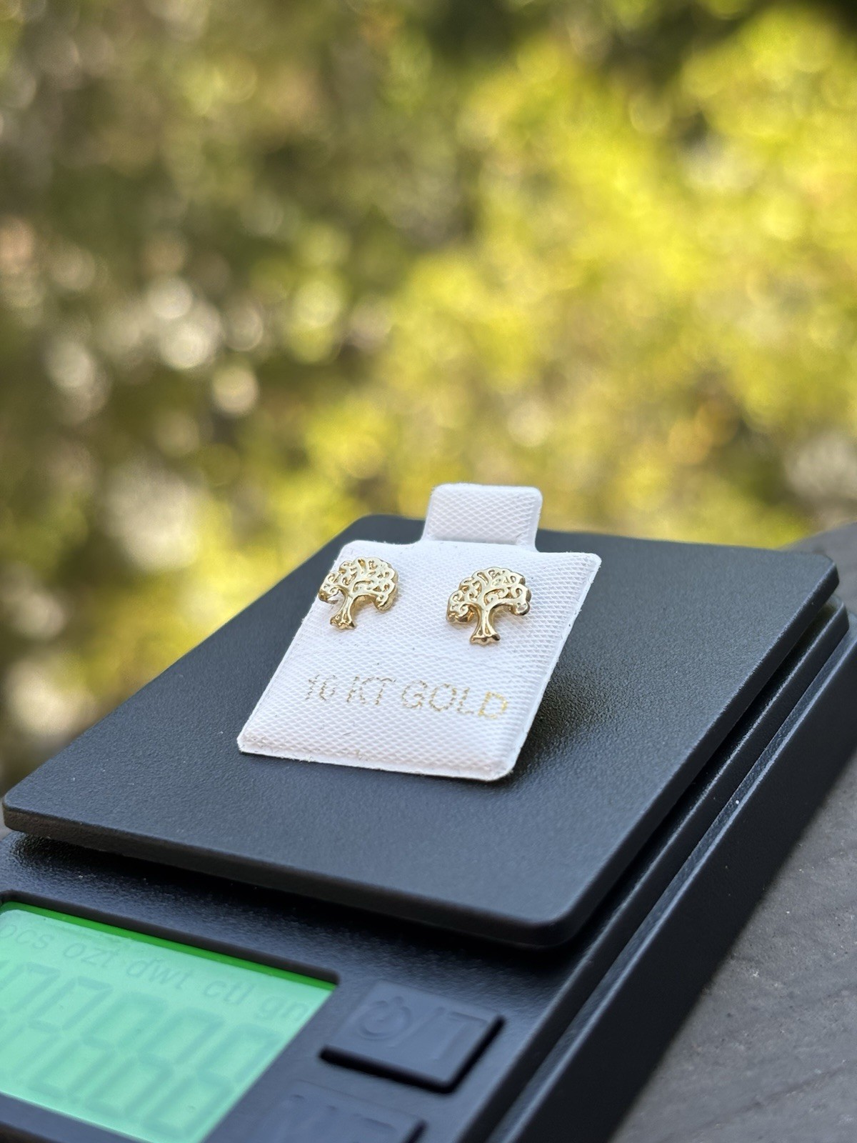 10K Yellow Gold Tree Stud Earrings No Stone Lobe Nature