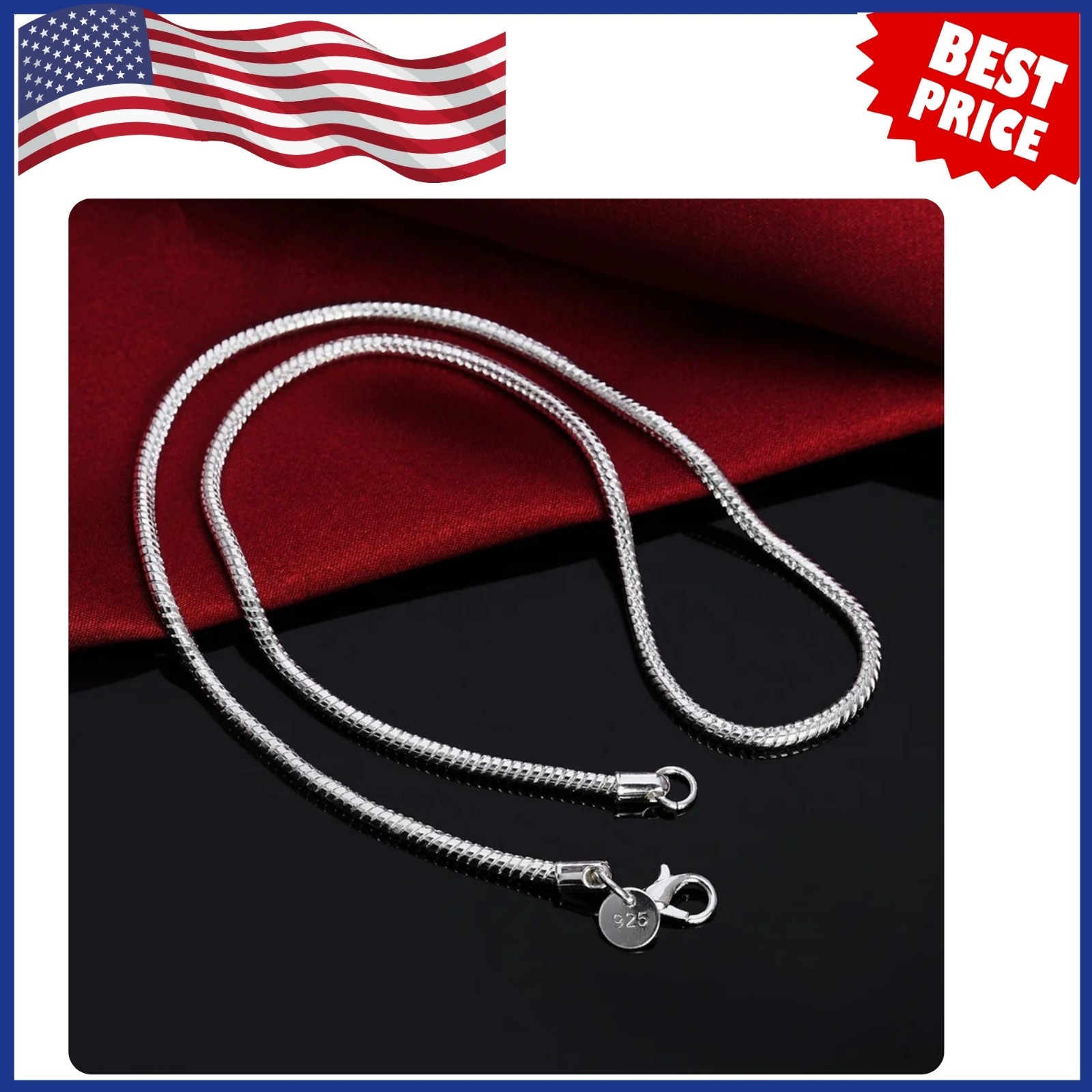 Men&Women’s 925 Sterling Silver Tarnish-Free Italian Snake Chain Necklace 16-24″