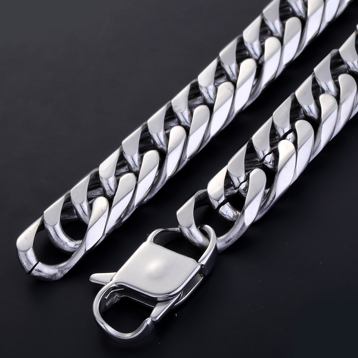 15mm Wide Double Curb Cuban Link Men’s Chain 316L Stainless Steel Bracelet Xmas