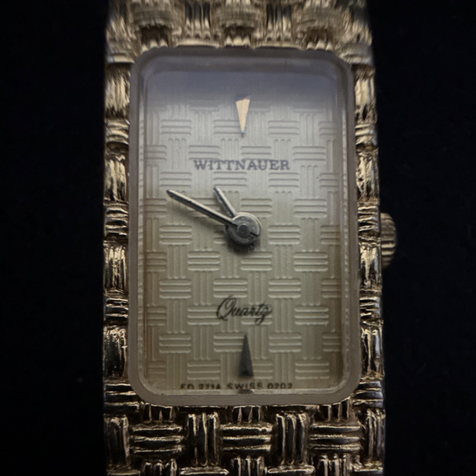Wittnauer Quartz Vintage Women’s Rectangle Dress Watch Gold Dial Metal Bracelet