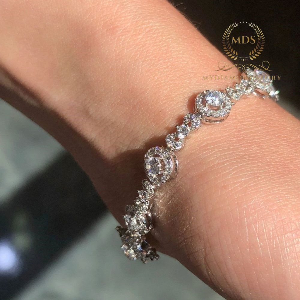 7′ Inch Long Tennis Wedding Bracelet 7 Carat Round Cut VVS1 Solid 14K White Gold