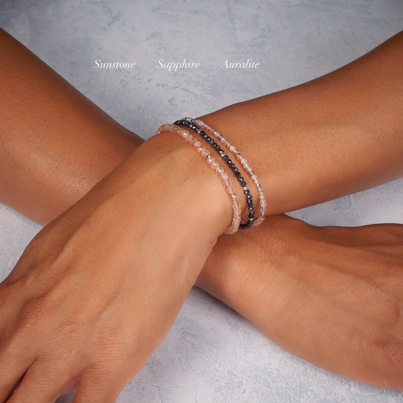 Minimalist Women Bracelet Sapphire 2mm Bead Healing Crystal Elegant Jewelry Gift