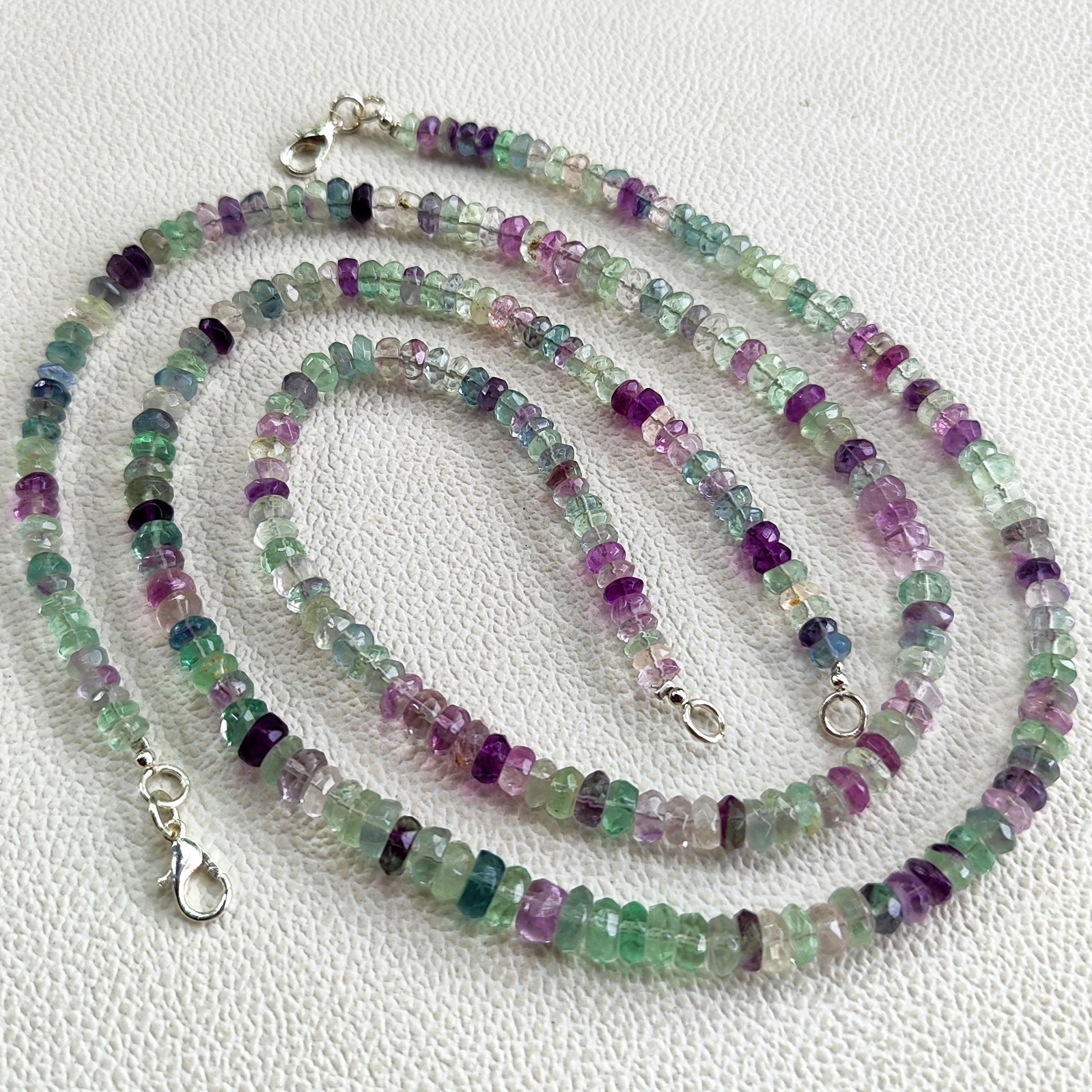 Natural Rainbow Fluorite Gems 5-6mm Faceted Rondelle Beads Necklace 17″