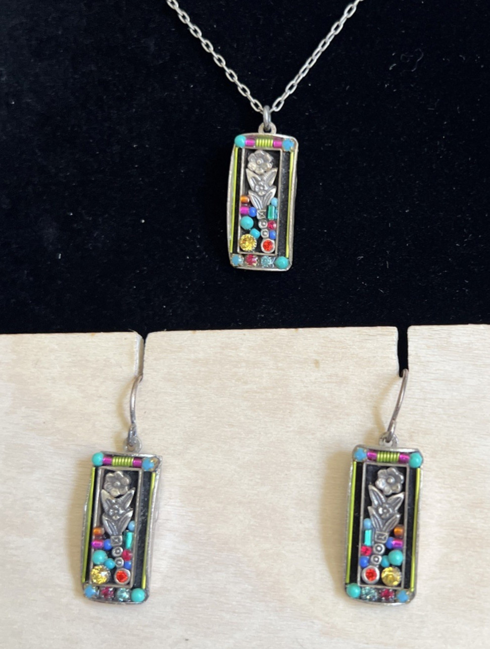 Firefly Jewelry Set Necklace & Earrings Swarovski Crystal Mosaic 17Inches