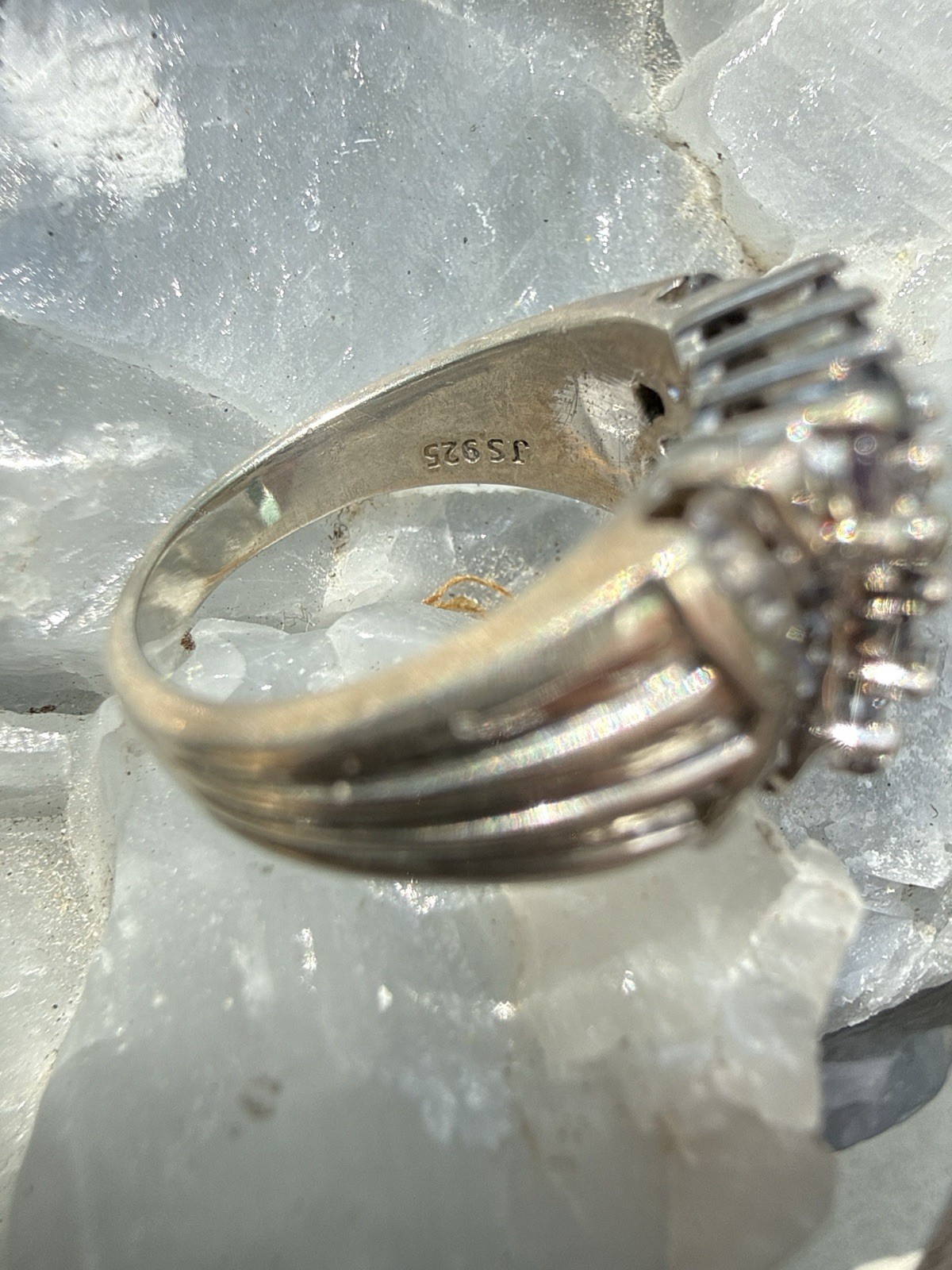 Gorgeous Vintage JS 925 Sterling Silver Cluster Ring Dome Statement Size 6 6.80g