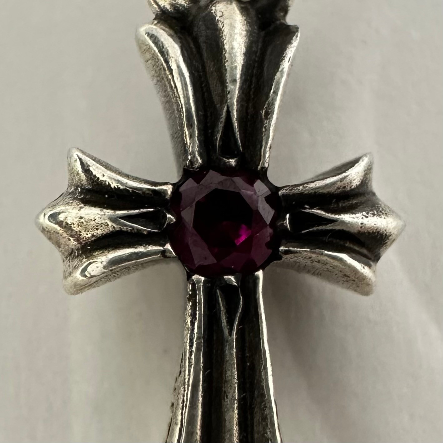 Authentic Chrome Hearts Single Ruby Baby Fat Cross Charm 925 Sterling Silver