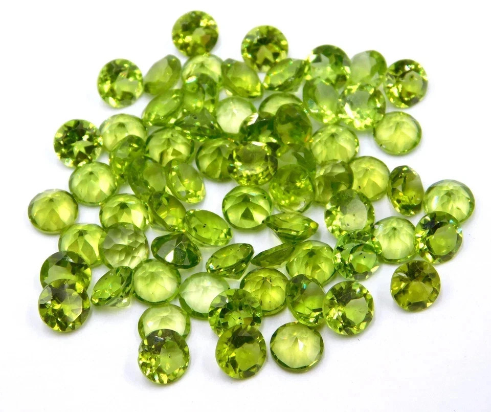 Natural Peridot 6 mm 50 Pcs Round Cut Certified Loose Gemstone Lot + Free Gift