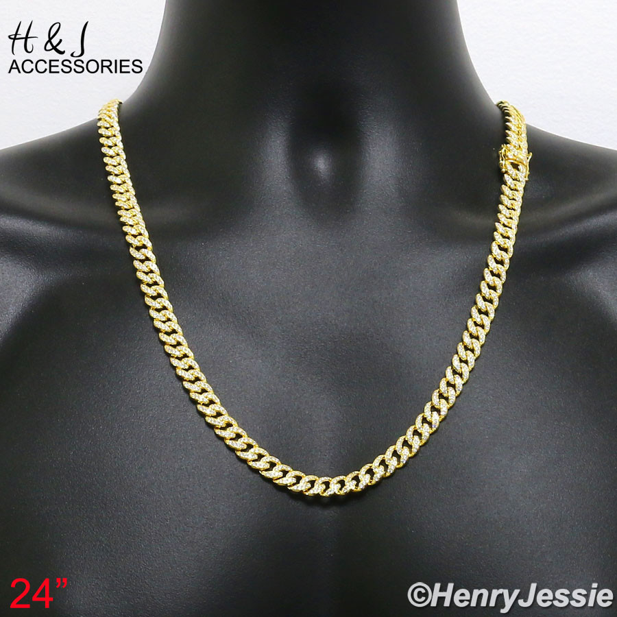 925 STERLING SILVER 18″-30″X8MM GOLD PLATED MIAMI CUBAN CZ NECKLACE*GN11