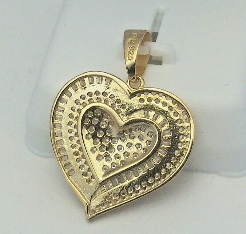 30x21mm 925 STERLING SILVER MICRO-PAVE CZ HEART PENDANT GOLD PLATED