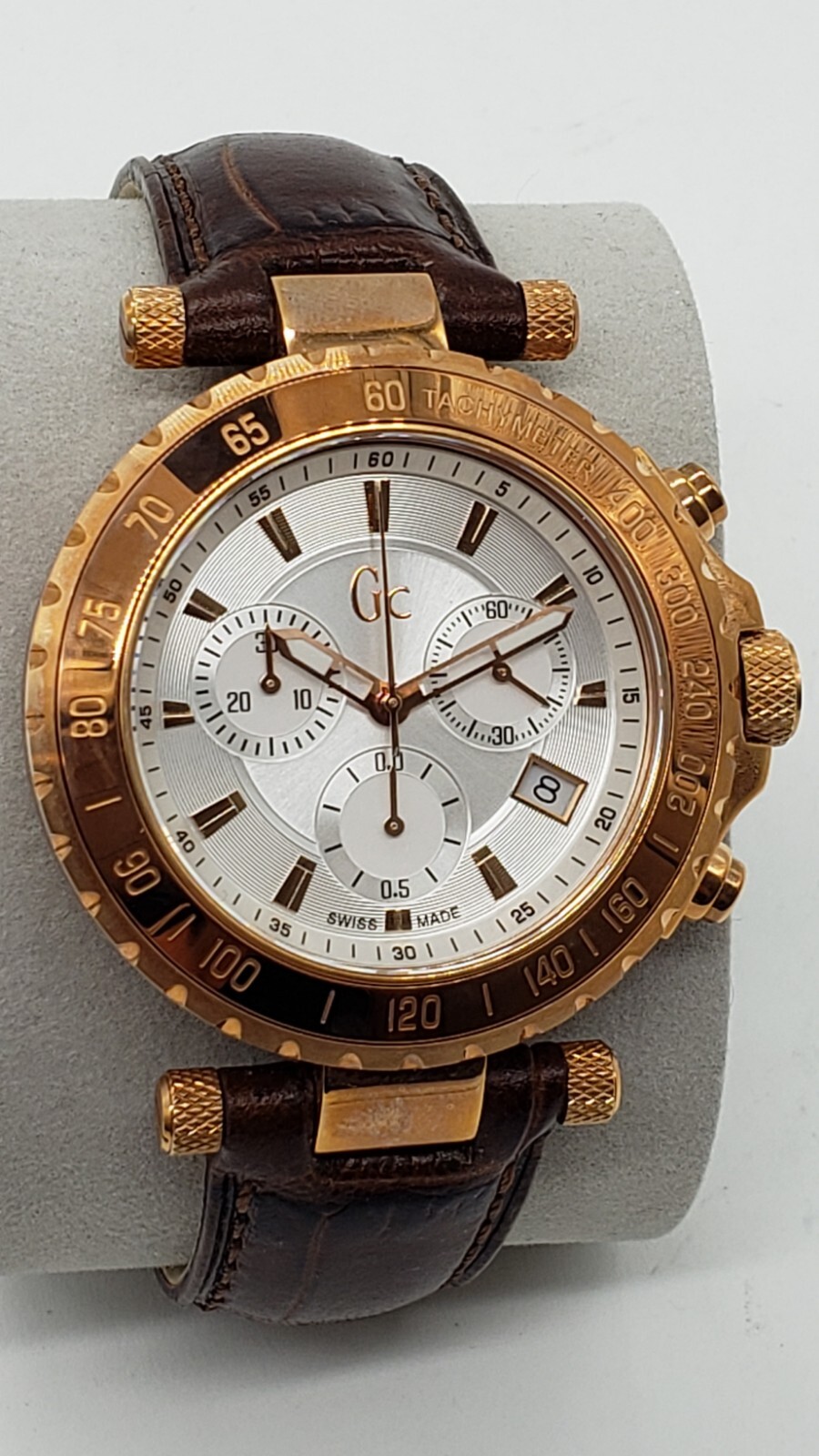 GC unisex MEN’S chronograph pink gold tone BROWN LEATHER WATCH women’s X58004G1S