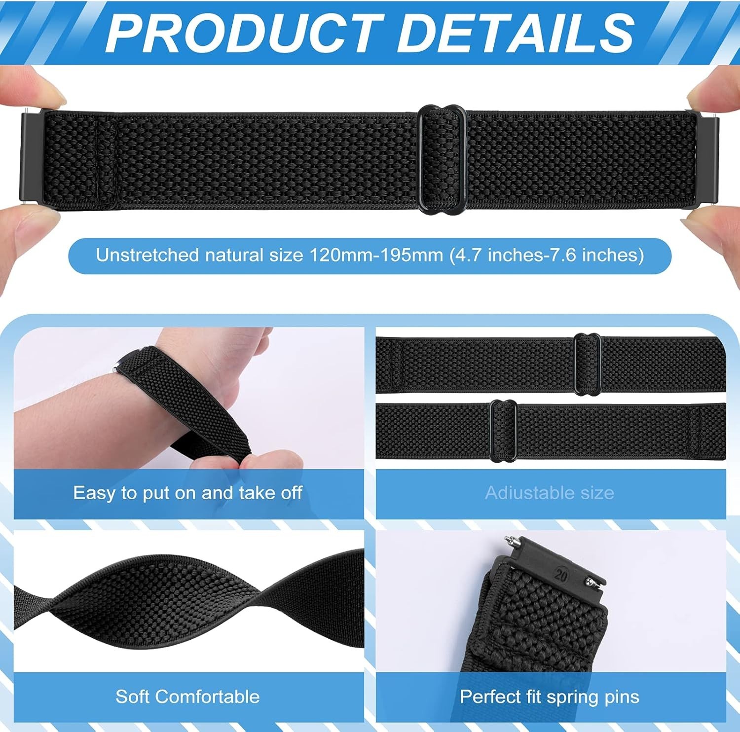 Compatible with 16mm 18mm 19mm 20mm 22mm 24mm Watch Bands Quick Release Repla…