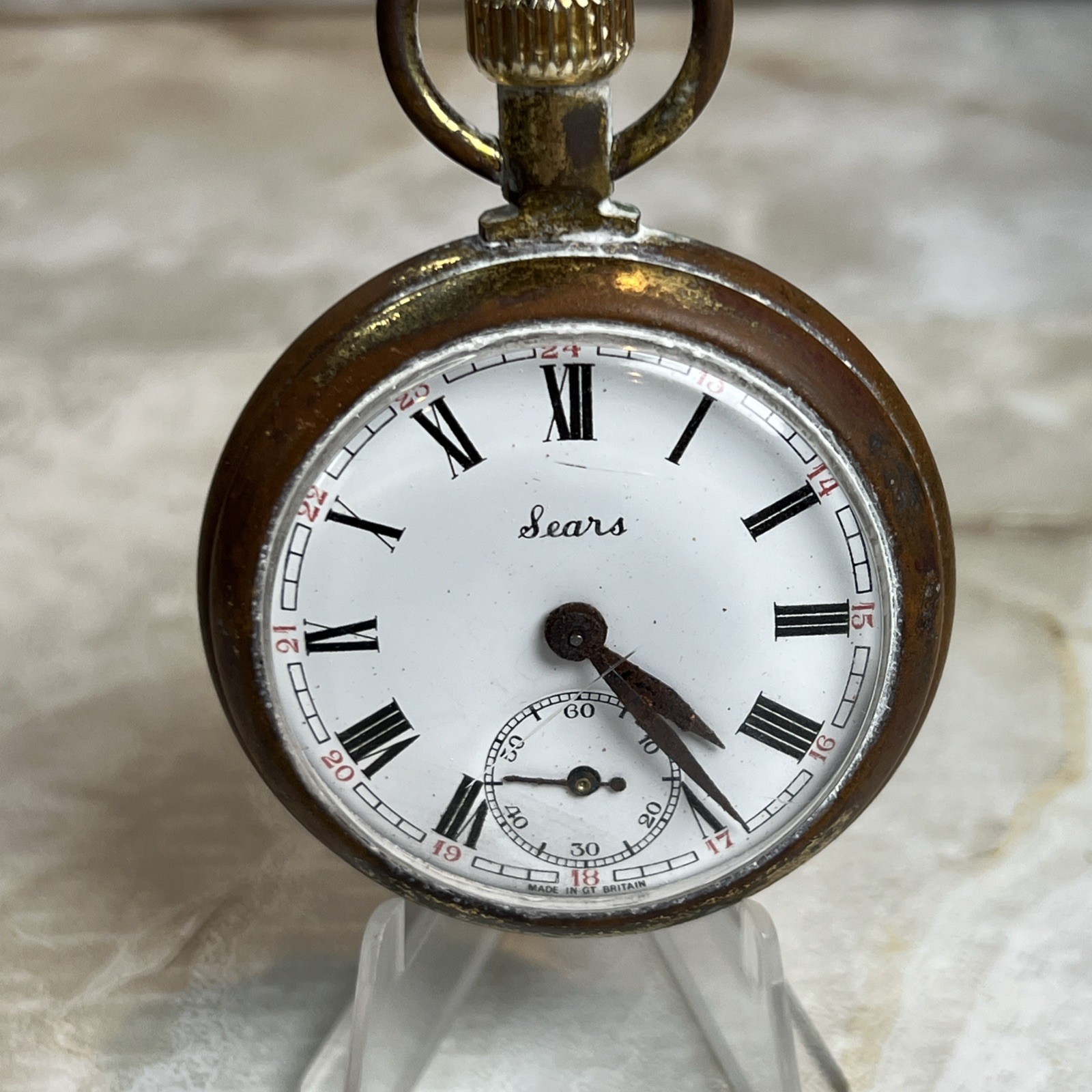 Vintage Sears Pocket Watch Made in Great Britain FOR PARTS or REPAIR Not Running