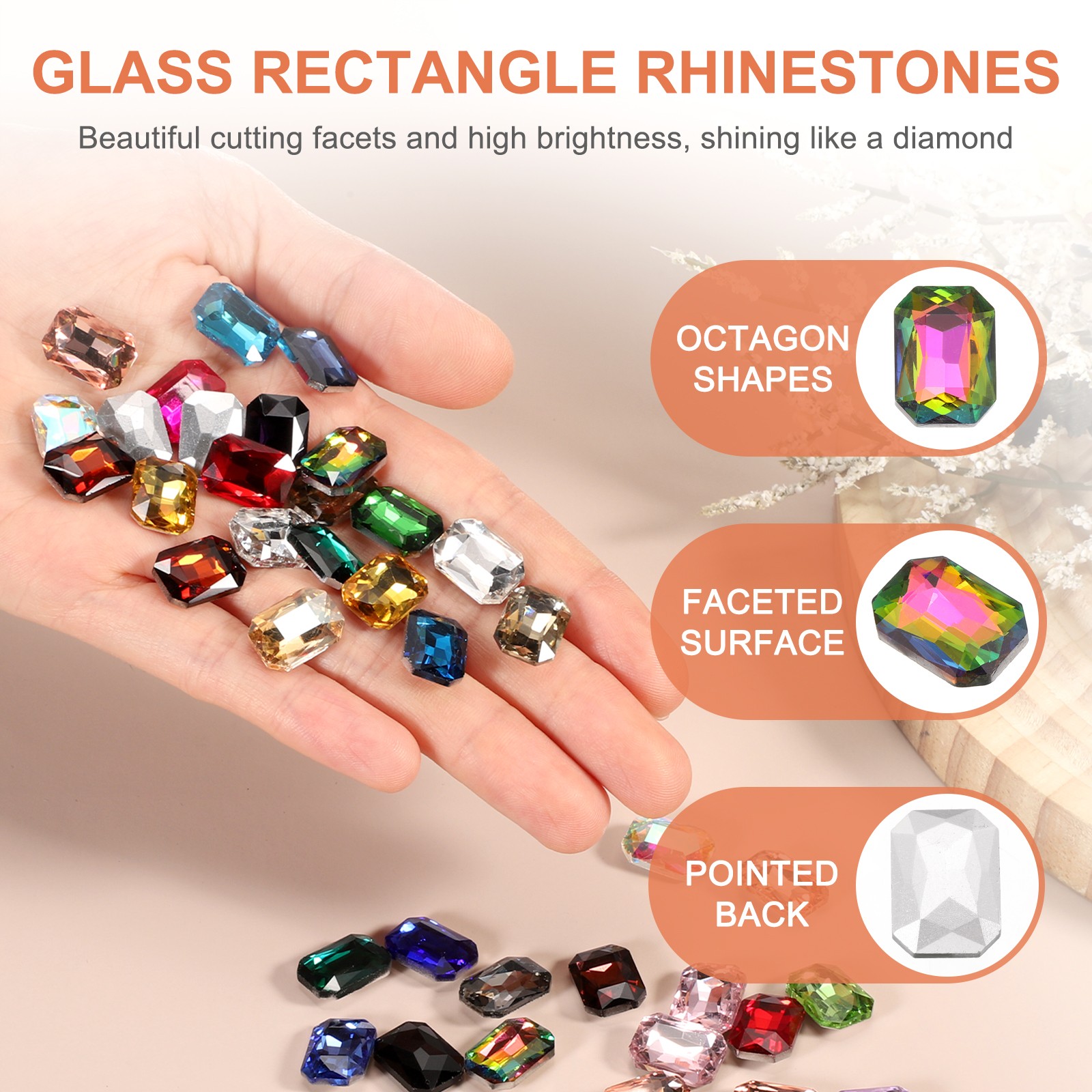 Rectangle Rhinestones Faceted Rhinestones with Silver Plated Red AB 50 Pcs