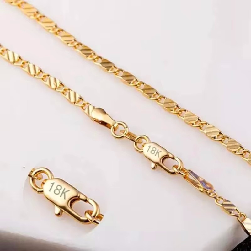 18K Gold Plated 2mm Chain Necklace 16-30in Women Men 925 Silver Plated