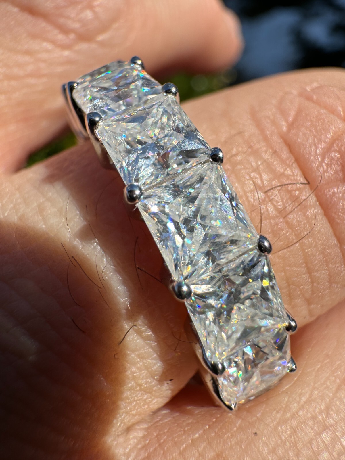 Real Princess Cut Moissanite Eternity Band Wedding Ring 925 Silver 2-5mm Square