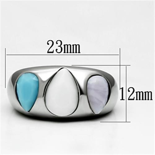 Women’s Ring, Multicolor Glass, Stainless Steel, Teardrop Design, Statement Ring