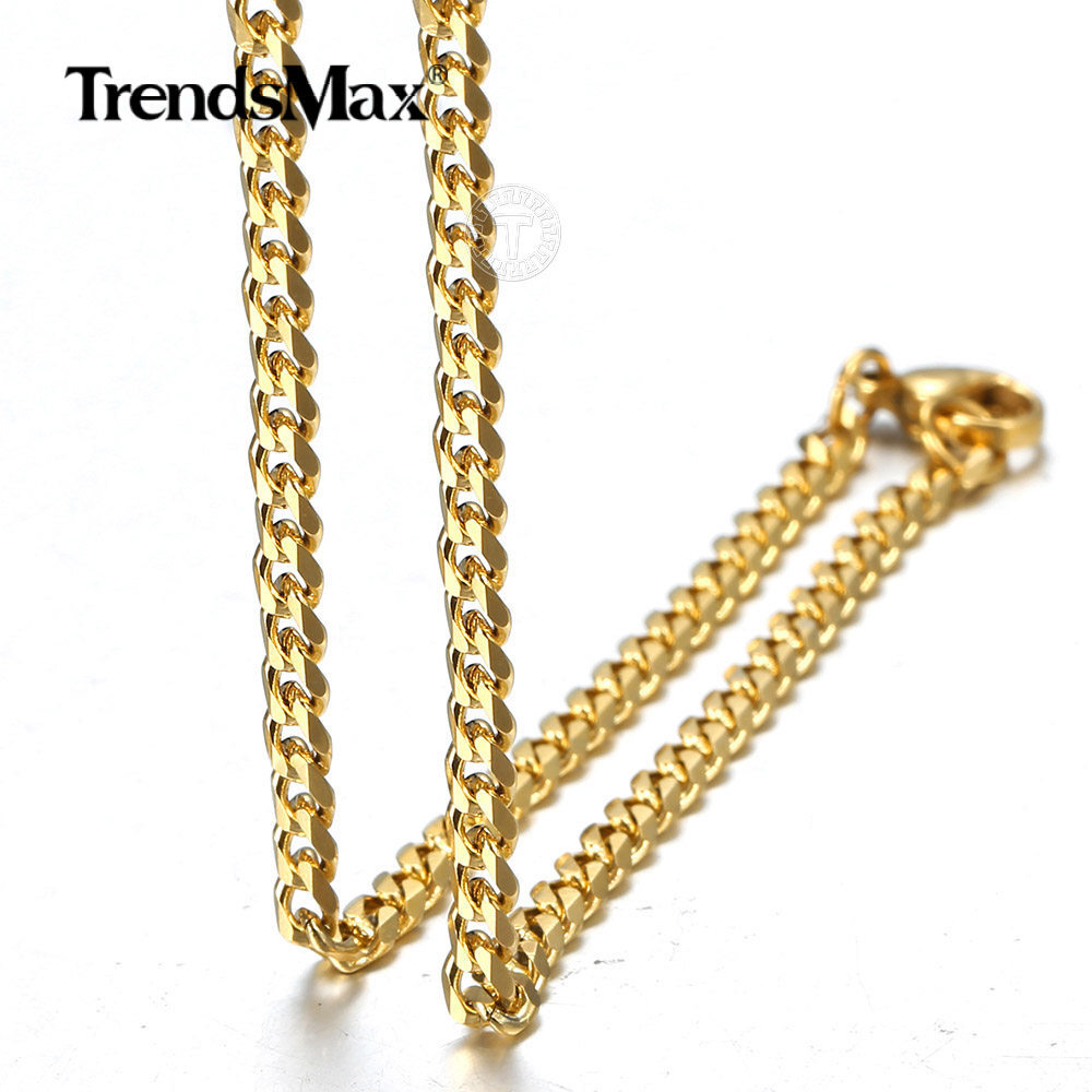 16″-30″ For Men Women Chain Gold Plated Stainless Steel Cuban Curb Link Necklace