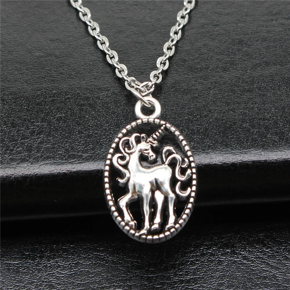 Antique Silver Color Unicorn Pendant Necklace Vintage Jewelry for Women
