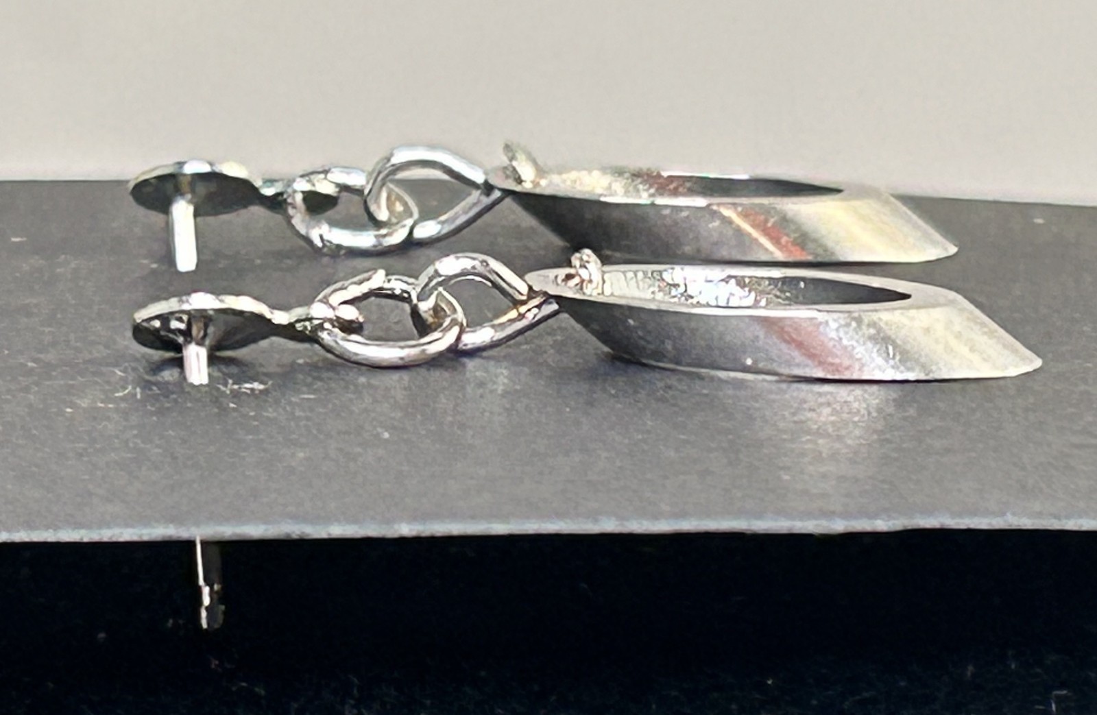 Silver Tone Open Oval Dangle Drop Pierced Earrings