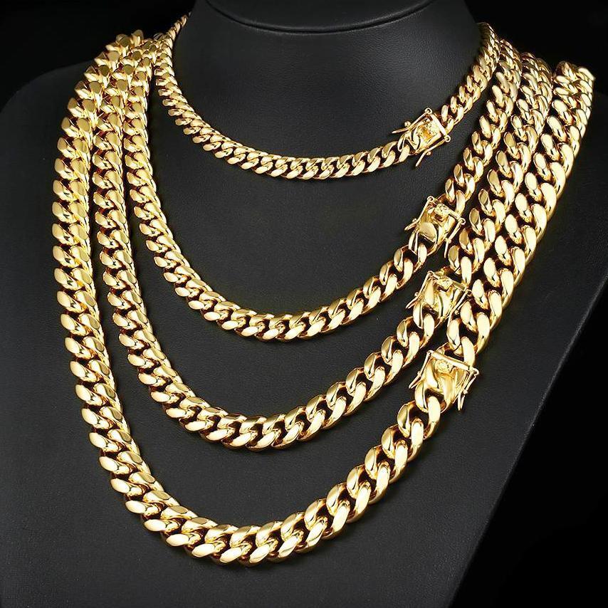 Men’s Miami Cuban Link Bracelet Chain 14K/18K Gold Plated Stainless Steel 4-14MM