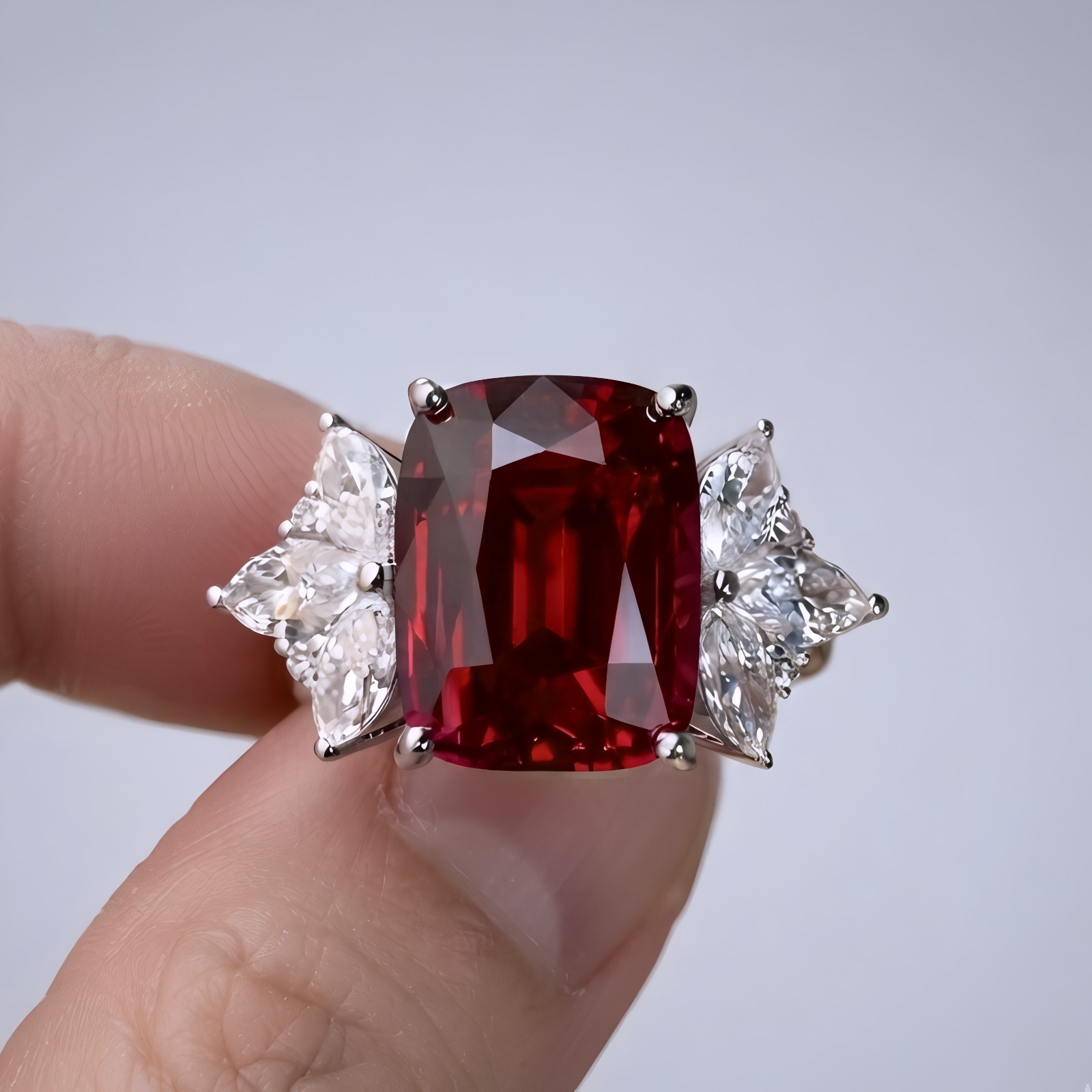 Luxury Natural Red Garnet Cushion Ring Solid 925 Sterling Silver Women Ring