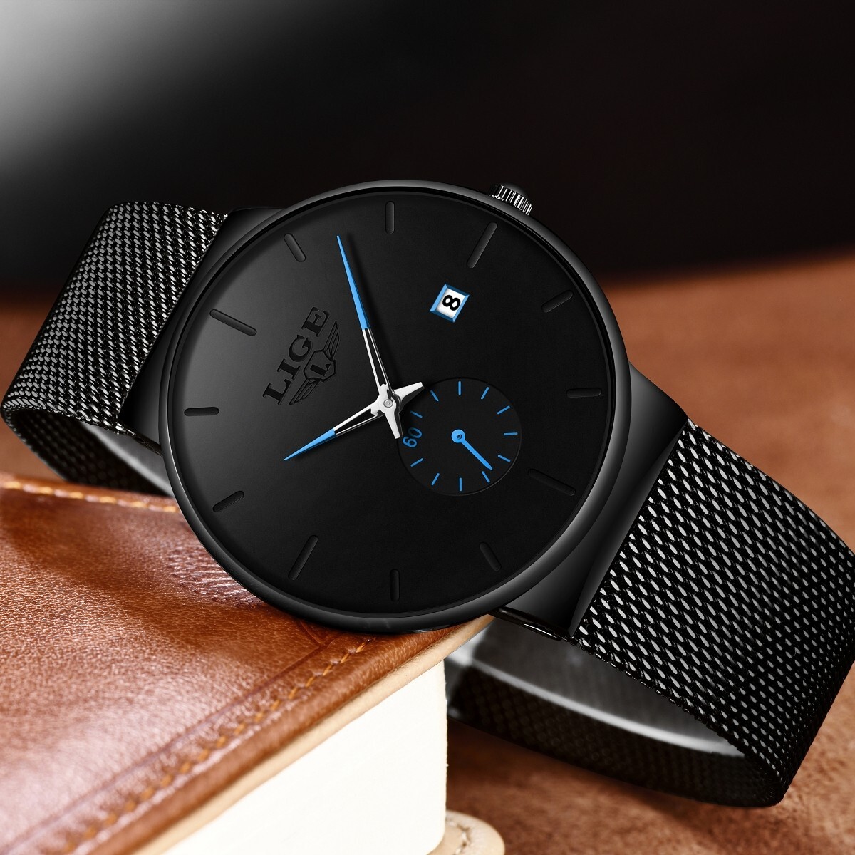 Ultra-thin Men Quartz Watch Stainless Steel Date Waterproof Business Wristwatch